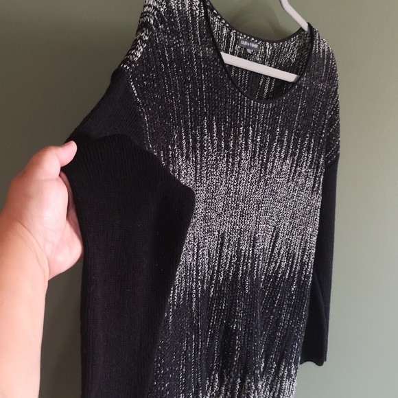 Eileen Fisher Wool Linen Blend Pullover Loose Knit Sweater Black & White Sz M - Picture 5 of 11